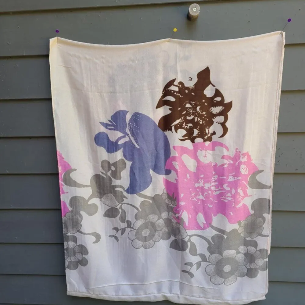 Large Off White Pink Gray Burgundy Floral Infinity Scarf